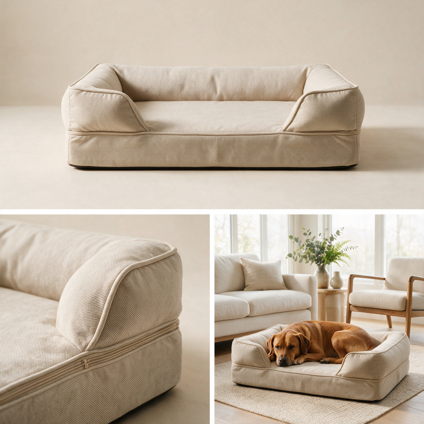 CloudNest Bolster Dog Bed construction and scale view