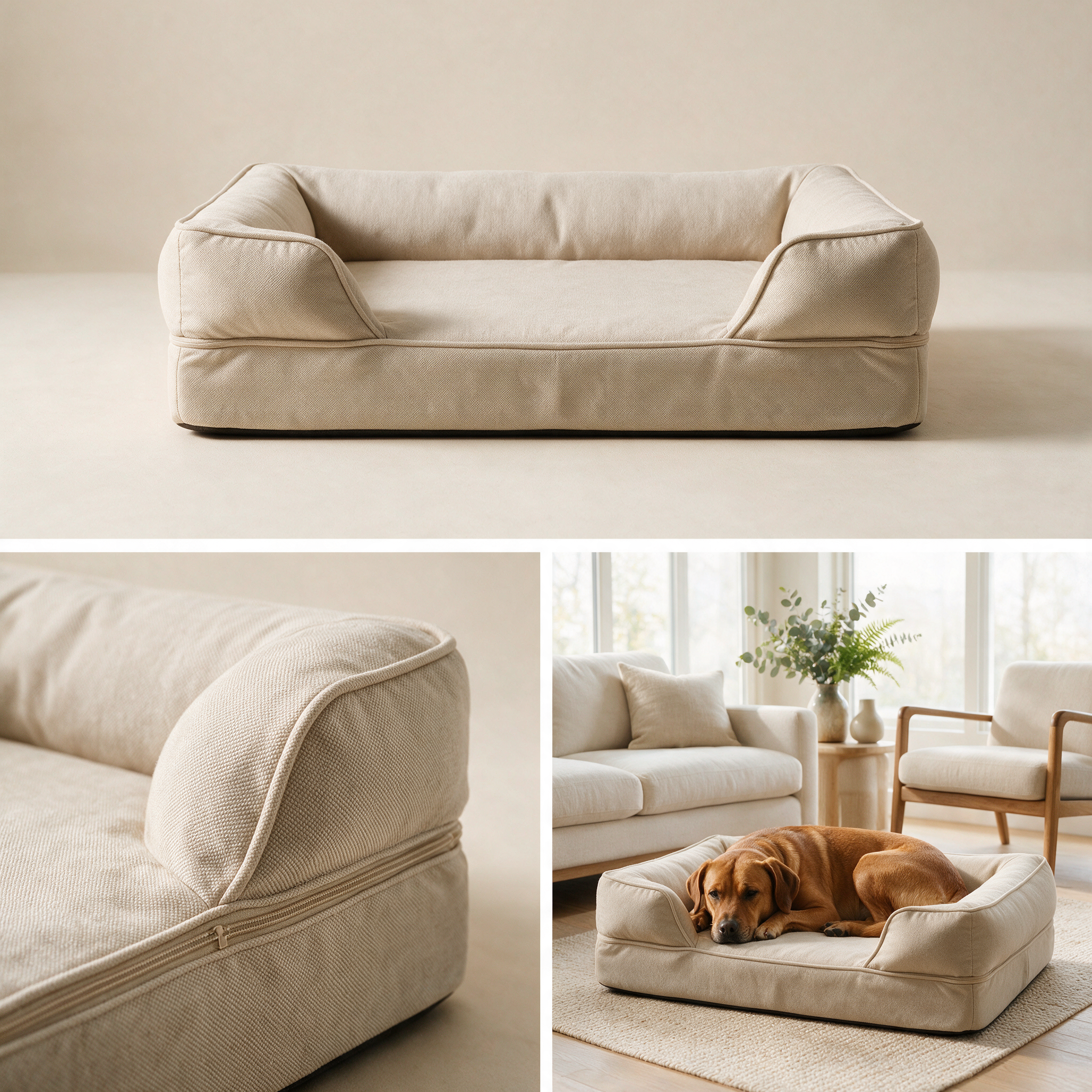 CloudNest Bolster Dog Bed construction and scale view