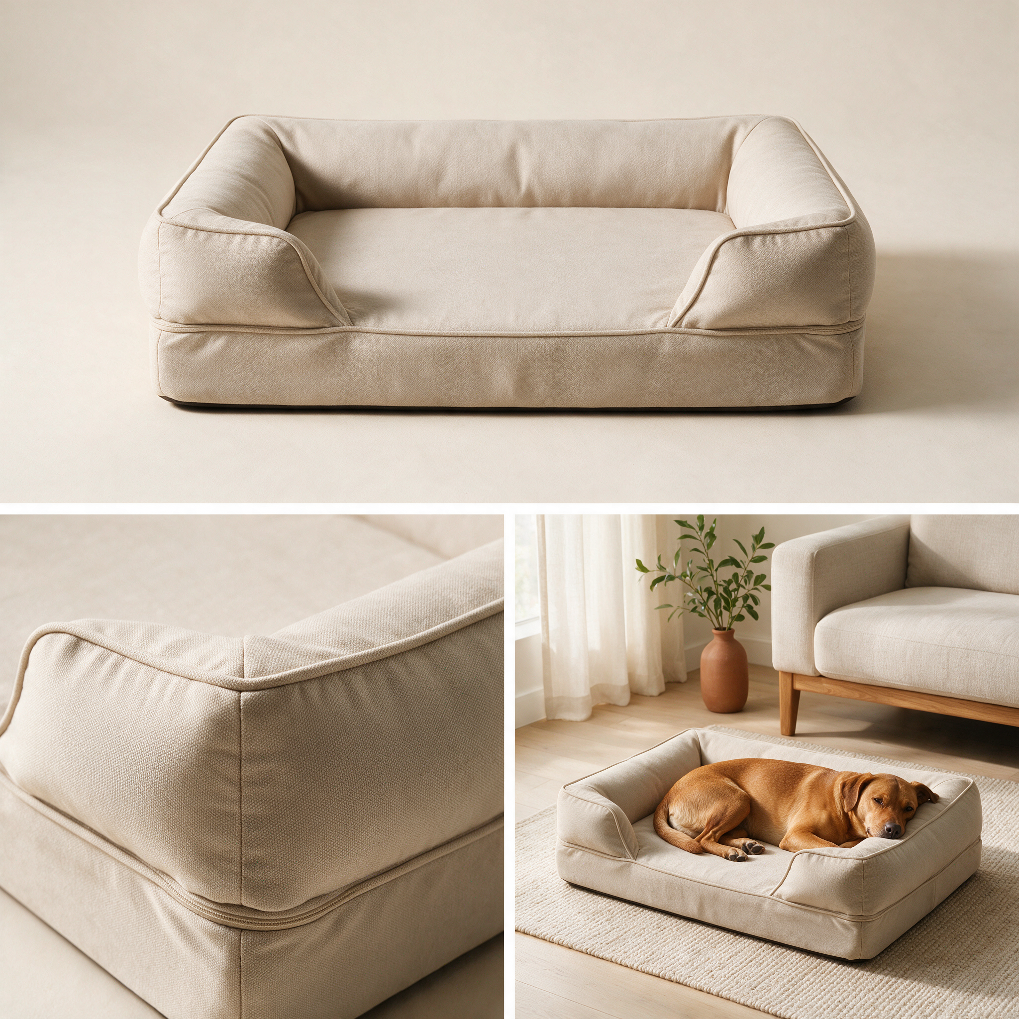 Medium dog resting on a CloudNest Bolster Dog Bed