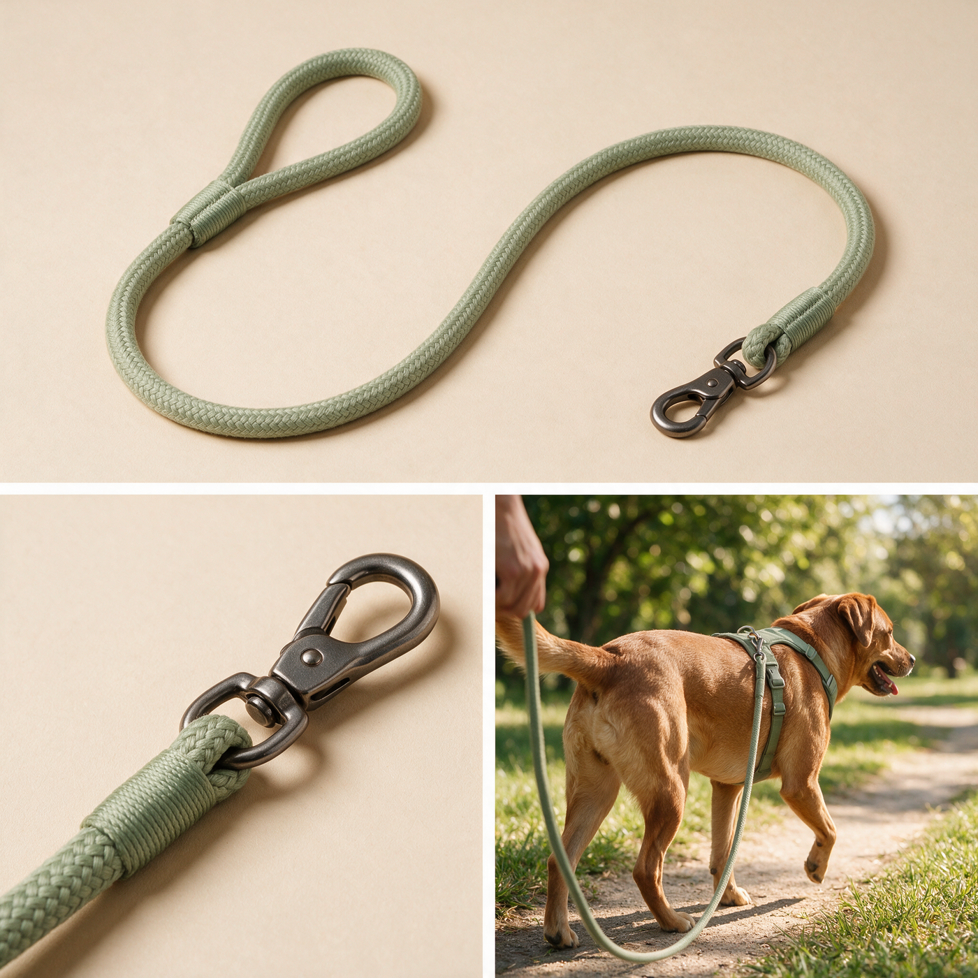 Medium dog walking with an Everyday Rope-Style Dog Leash